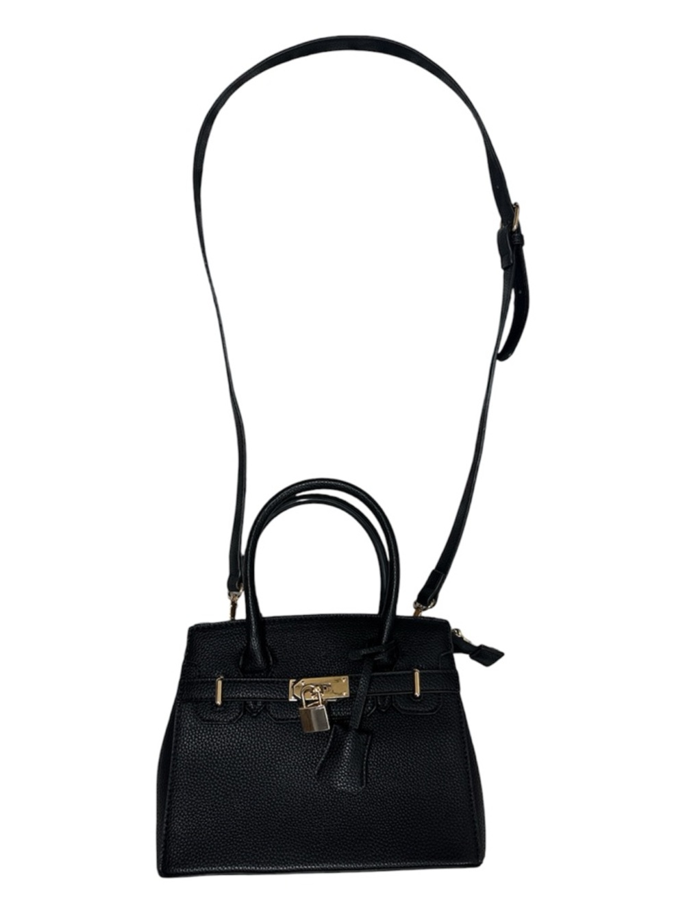 Elegant Black Pebbled Satchel with Gold Lock Detail